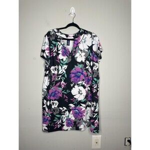 Swimsuits For All Swim Shirt Womens 22 Black Floral Chlorine Resistant Tunic